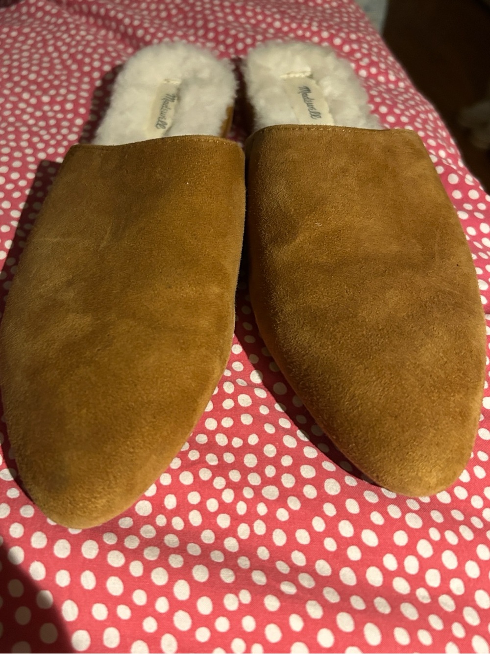 Madewell The Kasey Suede Mules shoes Low Wedge Heel shearling lined size 6
